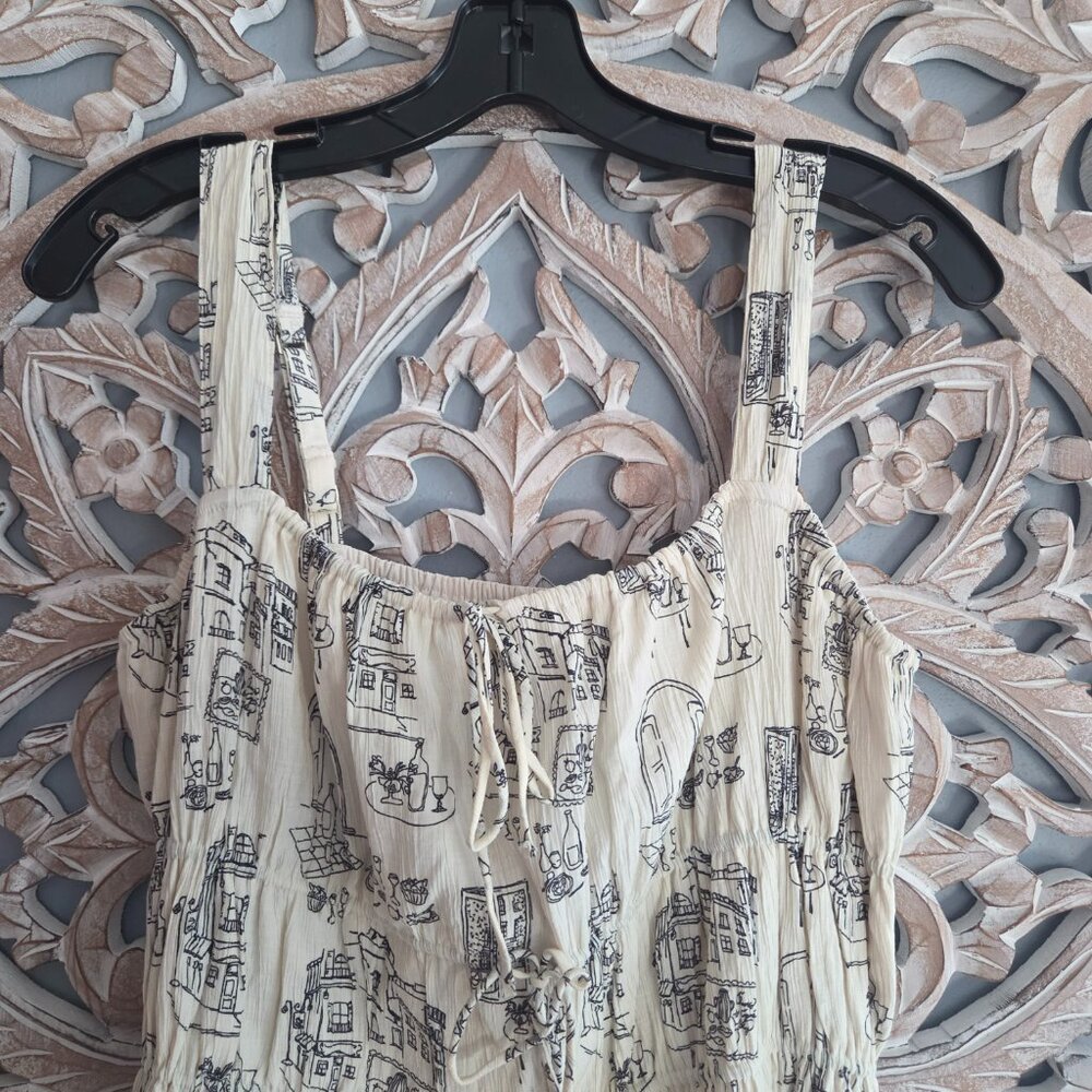 Abercrombie & Fitch Cream Parisian Cafe Patterned Tie Front Mini Dress M - Picture 5 of 9